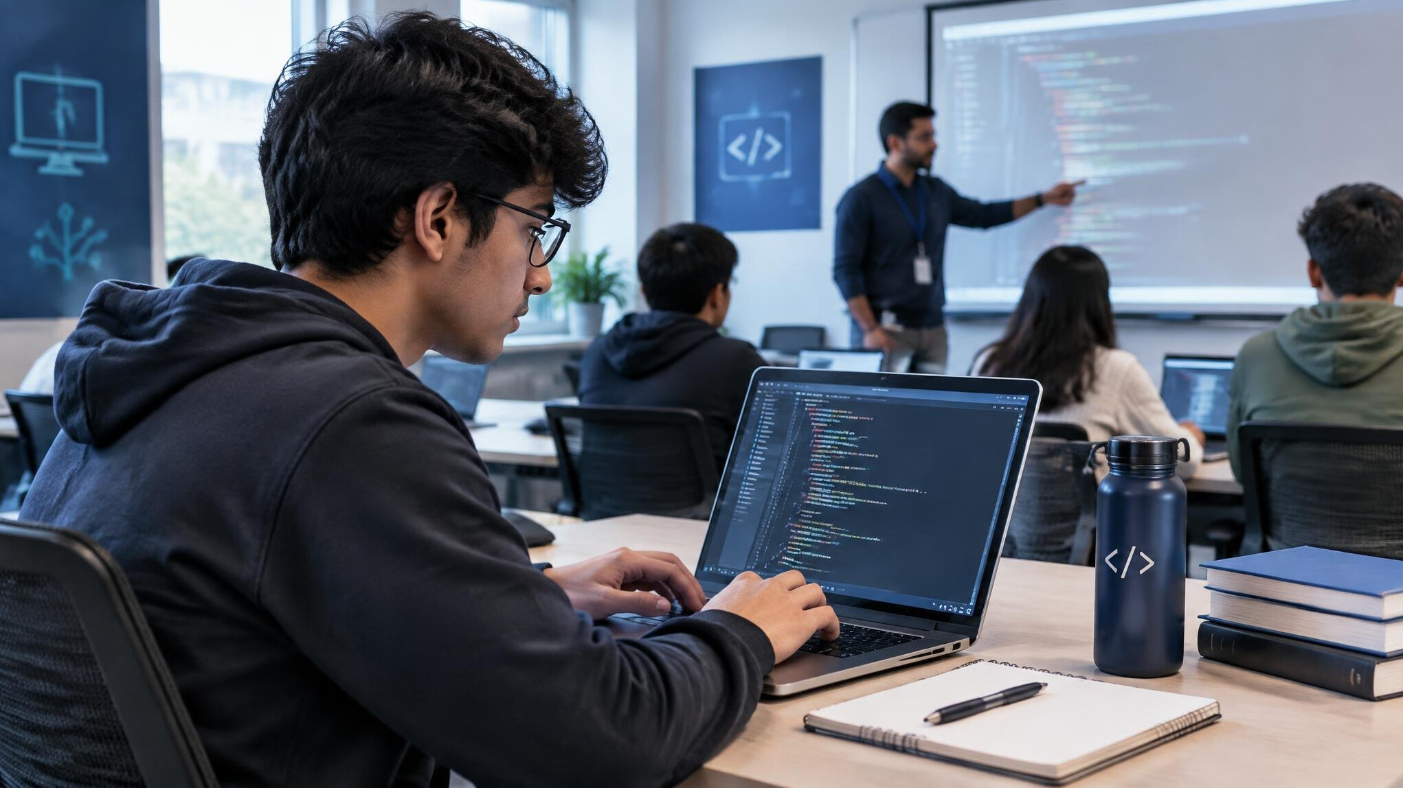 young programmer at desk
