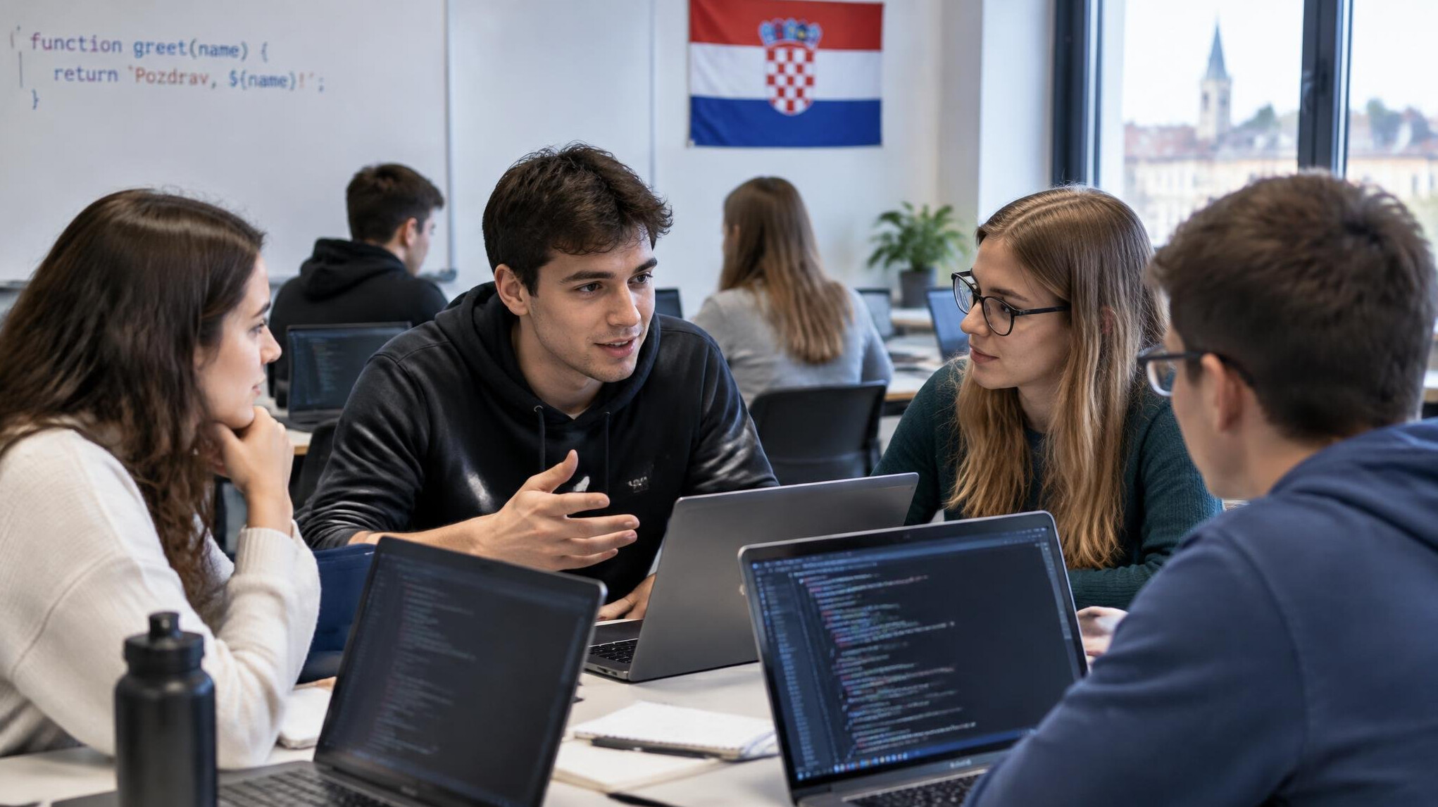 group of students in coding class