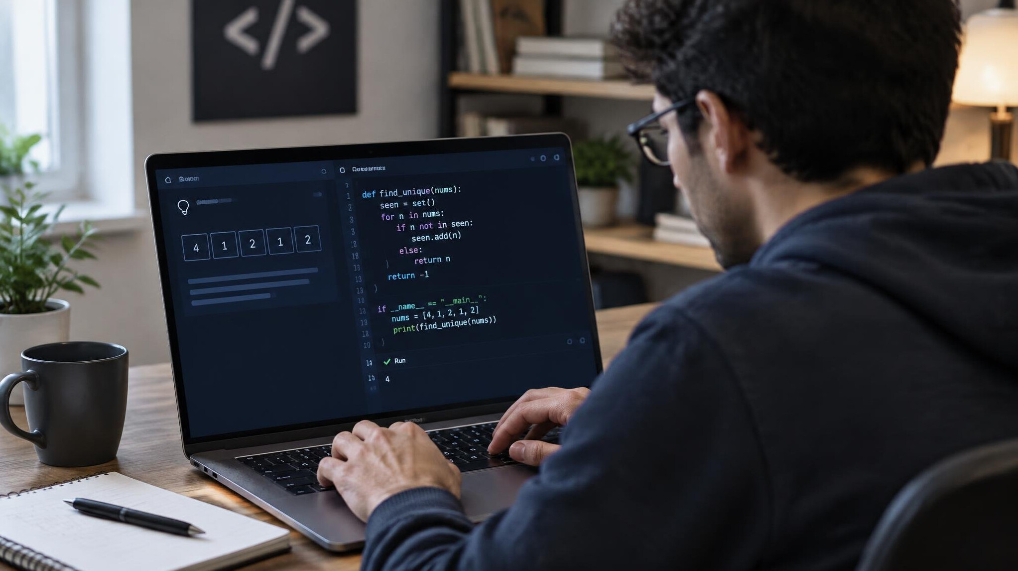programmer solving puzzle on laptop