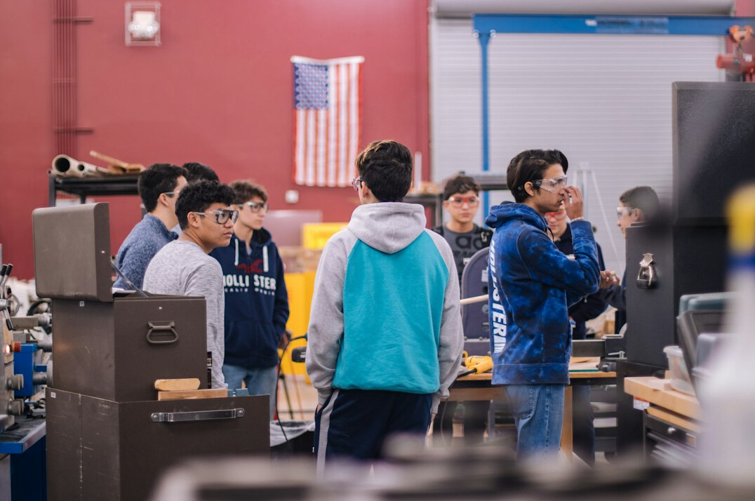group of students in workshop