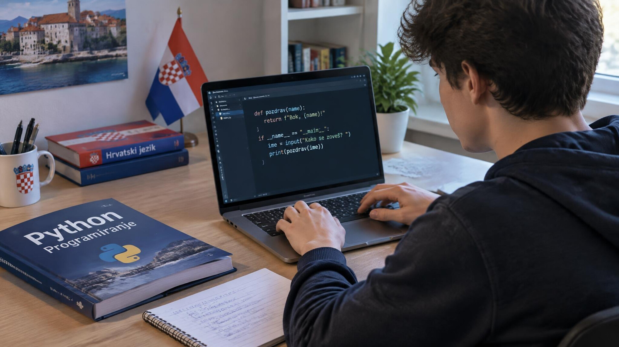 student studying programming in croatian