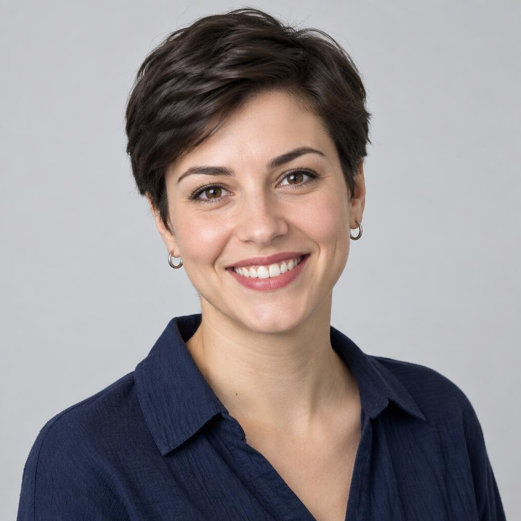 Portrait of a smiling young woman with short dark hair