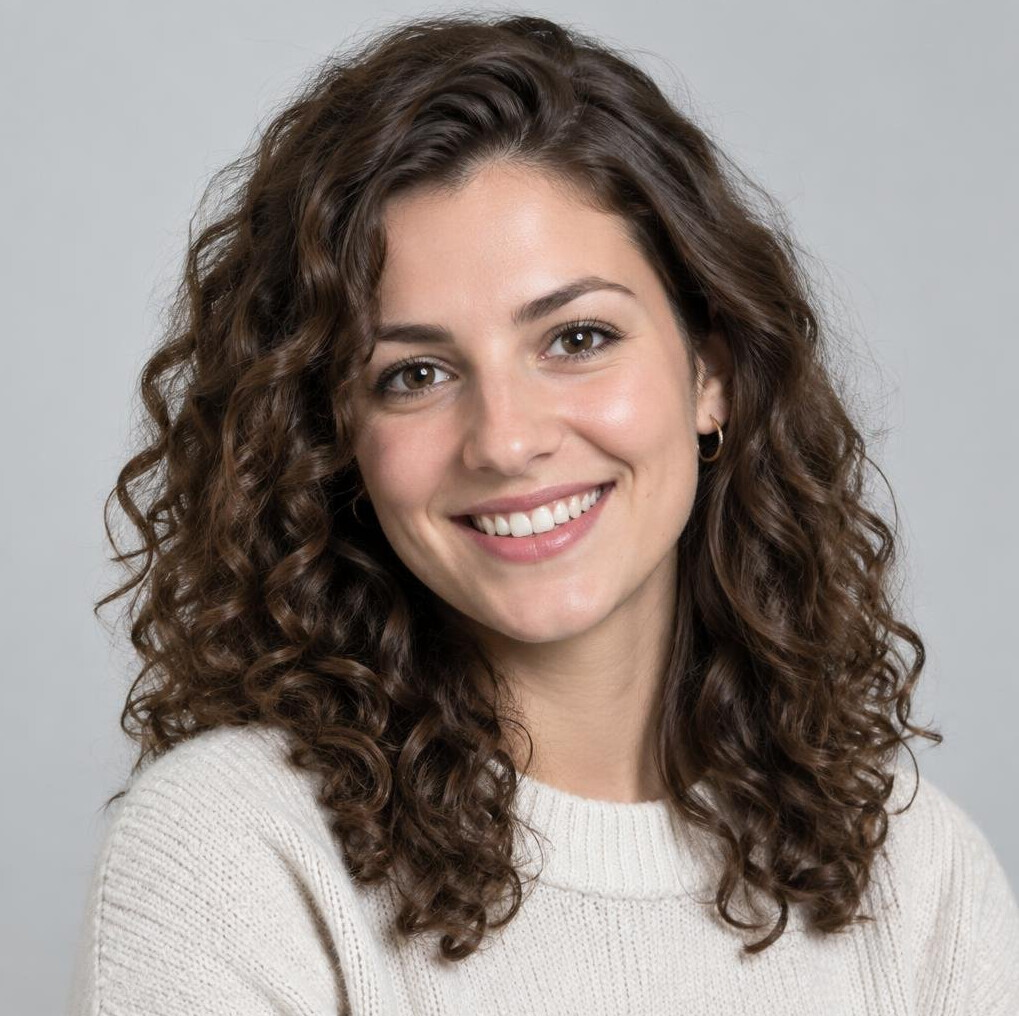 Portrait of a young woman with curly hair smiling