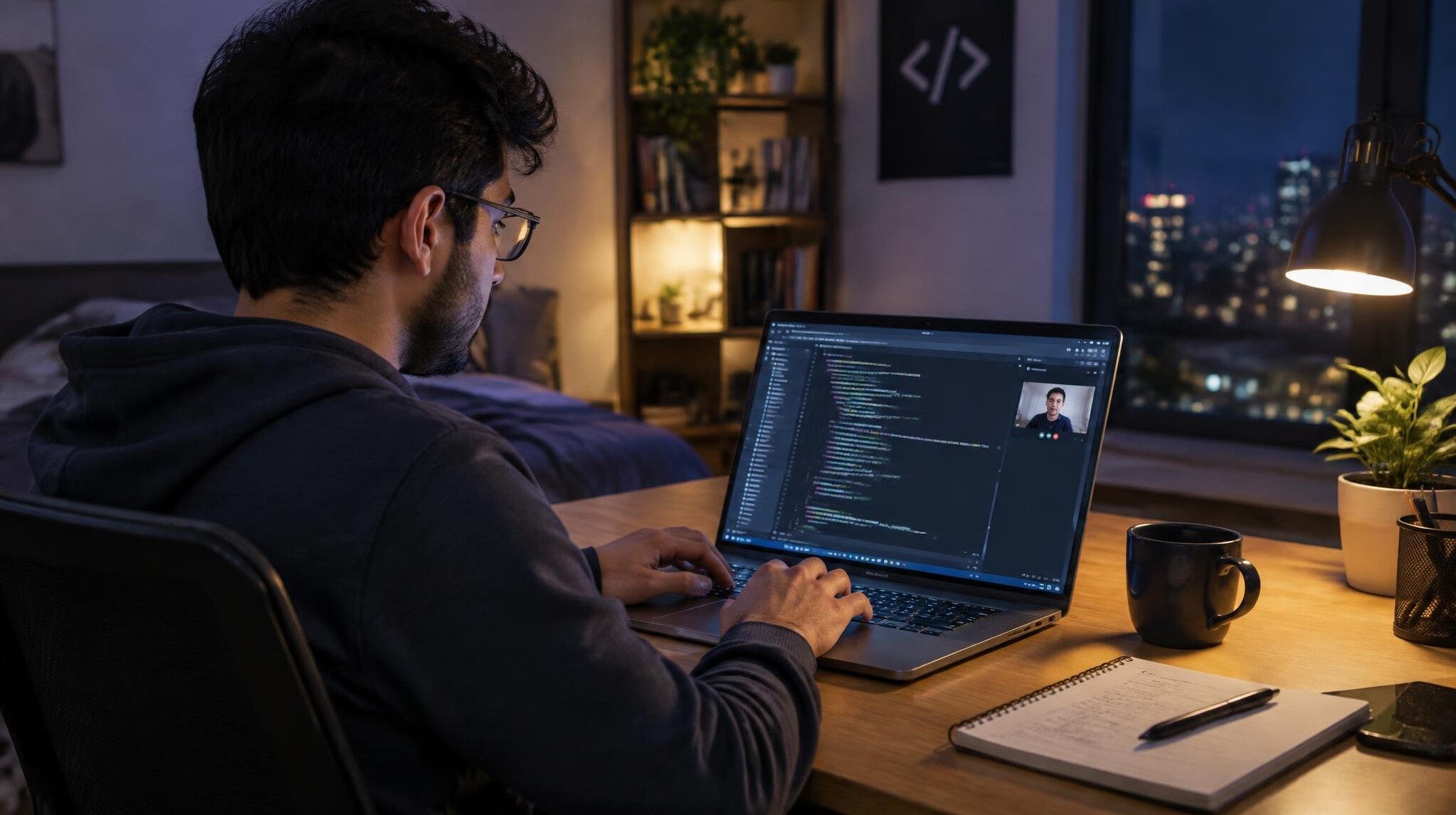 person working on laptop at home